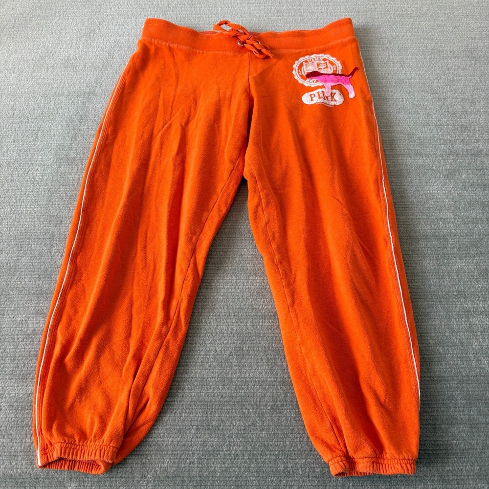 Y2K Victoria's Secret PINK Sweatpants M Orange Spellout Logo Low Rise Jogger